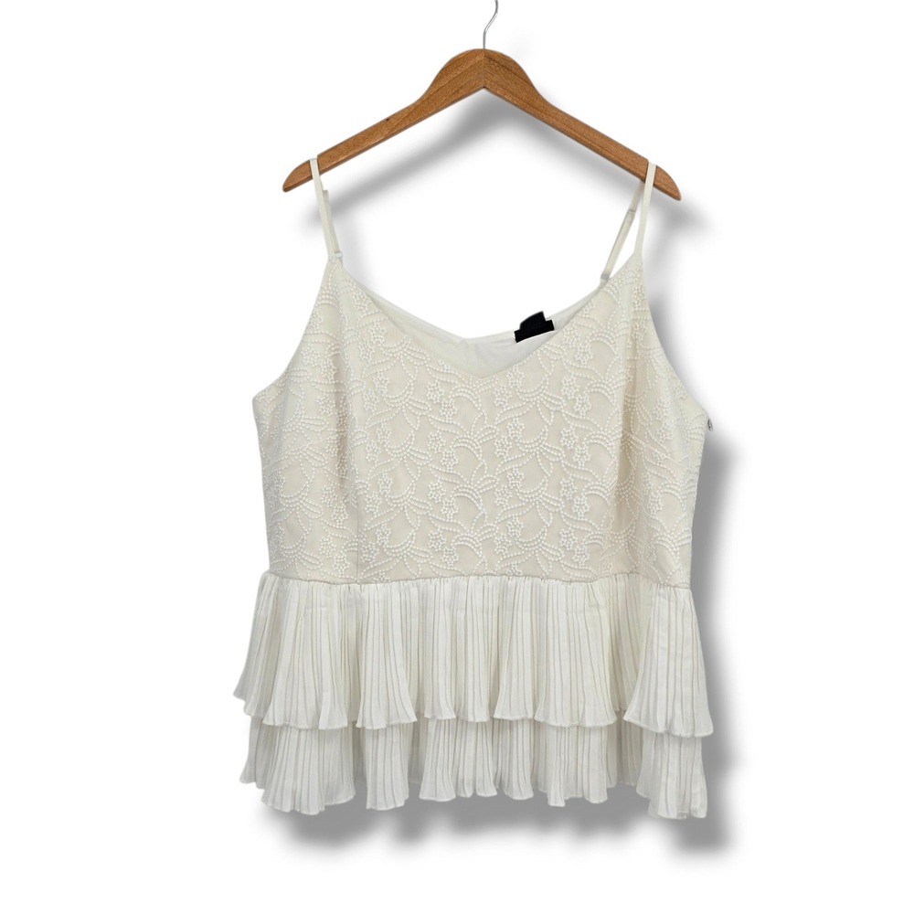 New City Chic Ivory Crystalised Embroidered Pleated Peplum Cami Top XL 22